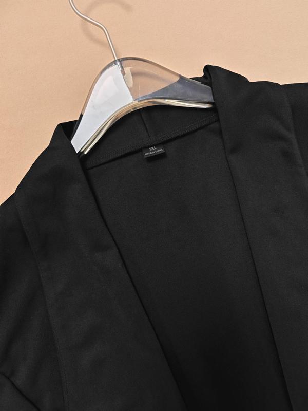  Two-Piece Set Solid Waterfall Collar Open Front Blazer & Elastic Waist Pants, Casual Long Sleeve Outerwear & Trousers for Work Office Business, Women's Clothes for Spring & Fall