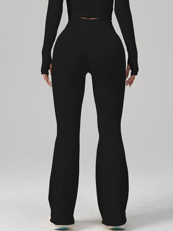 Women's Solid Wrap Overlap Waist Lounge Pants, Casual Comfy High Stretch Bell Bottom Trousers for Daily Wear, Ladies Sleepwear for All Seasons