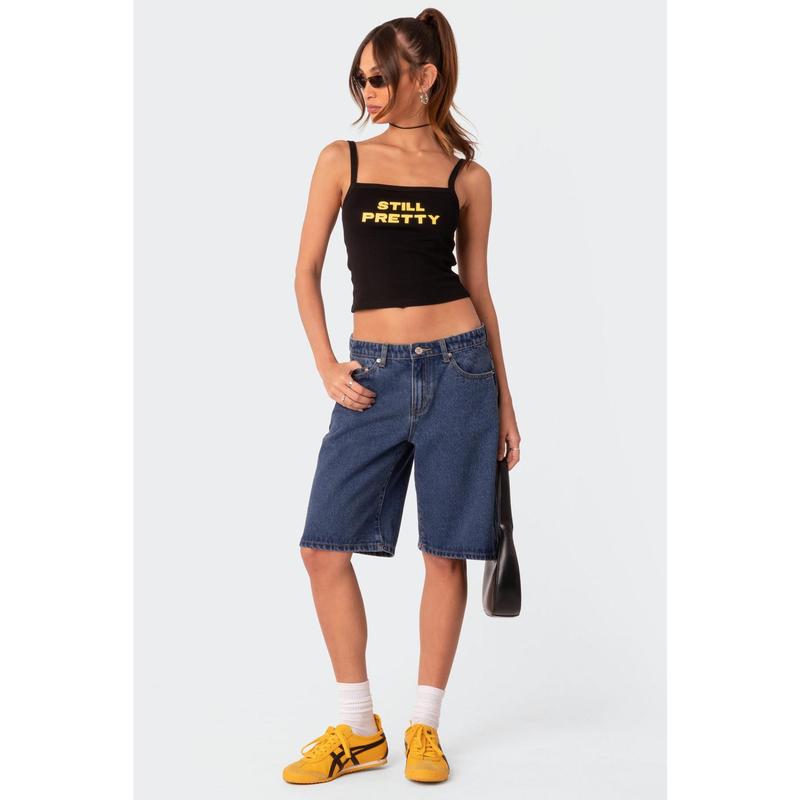 Oversized Low Rise Denim Bermuda Shorts