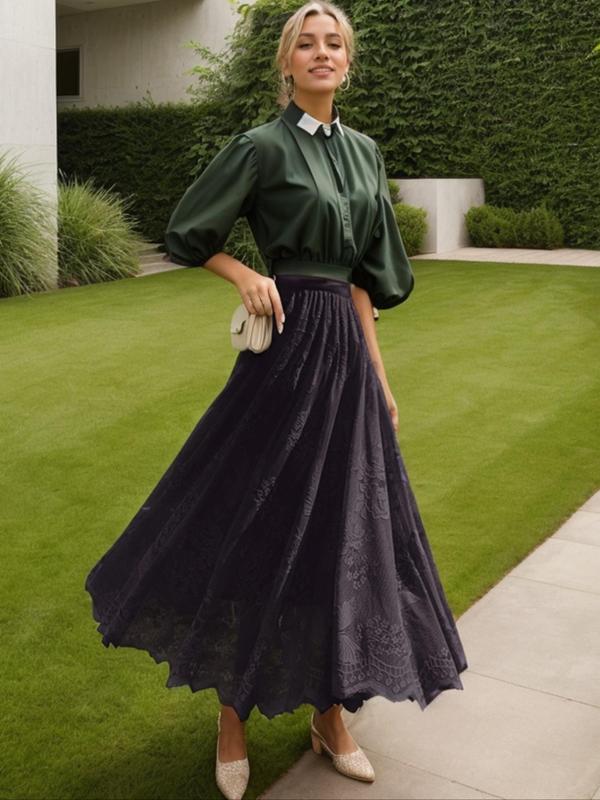Women's Butterfly & Floral Lace Sheer A Line Skirt, Elegant Fashion Casual Long Skirt for Daily Wear Vacation Holiday, Ladies Bottoms for All Seasons, Vintage Clothing
