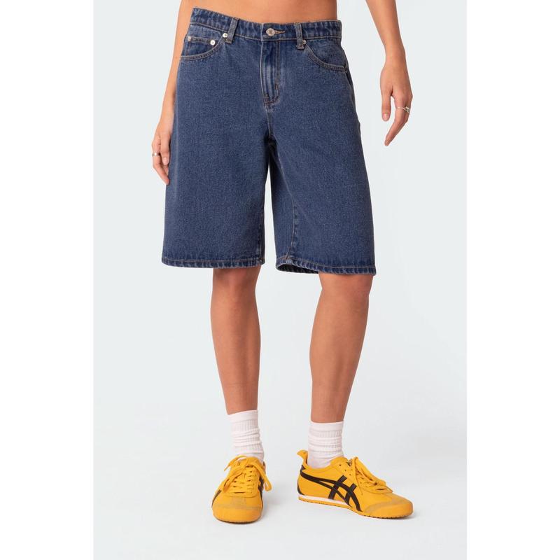 Oversized Low Rise Denim Bermuda Shorts