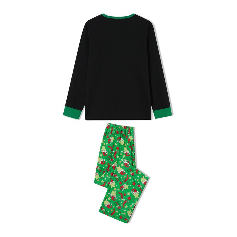 Matching Christmas Pajamas For Family Long Sleeve Cartoon Print Tops + Trousers Set Winter Holiday Sleepwear