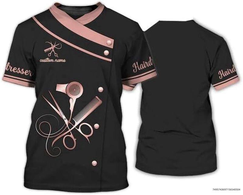 Personalized Barber Shop Women's TShirt Hairdresser Uniform Barber Shop Shirt 9
