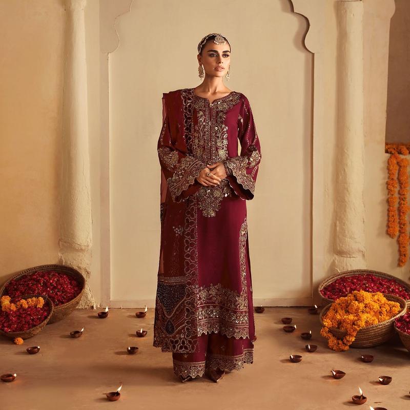 ROSHAN Premium Raw Silk SH04 - Women's Traditional Clothing colored  wedding dress Dress Dupatta