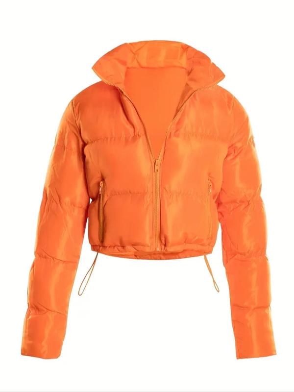 Women's Solid Zip Up Drawstring Pocket Winter Coat, Casual Long Sleeve Thermal Outerwear for Fall & Winter, Women's Clothing for Daily Wear