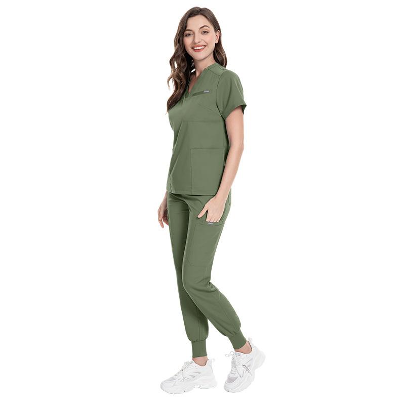 Elastic surgical gown wholesale V-neck short-sleeved hospital nurse suit female Korean version wash clothes male spot