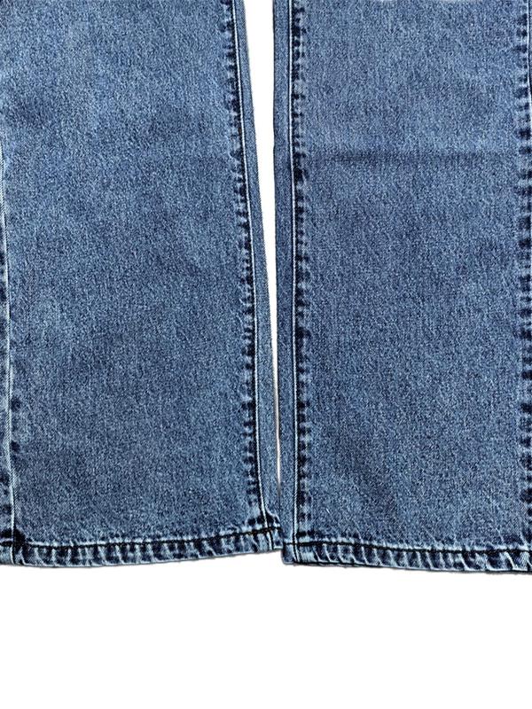 Women's Plain Button Fly Straight Leg Denim Jeans, Casual Pocket Design Trousers for Daily Wear, Ladies Bottoms for All Seasons