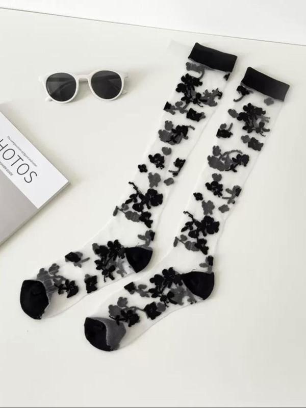 Women's 3 Pairs Floral Print Over The Calf Socks, Fashionable Comfy Socks For Daily Wear, Ladies Socks For All Seasons
