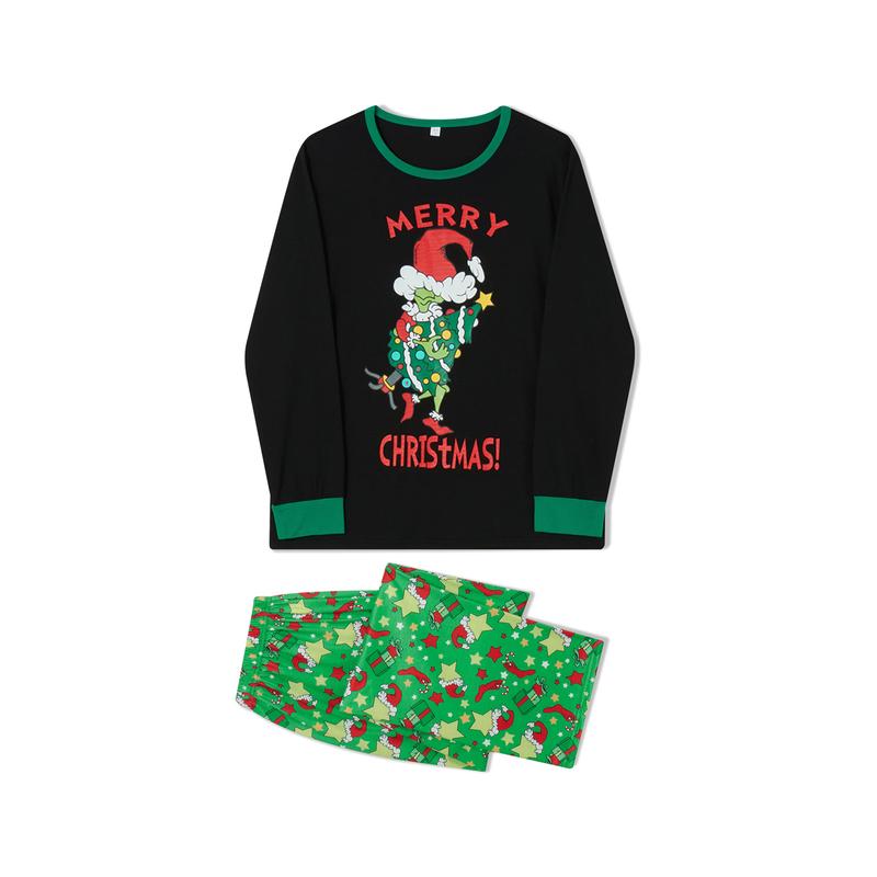 Matching Christmas Pajamas For Family Long Sleeve Cartoon Print Tops + Trousers Set Winter Holiday Sleepwear