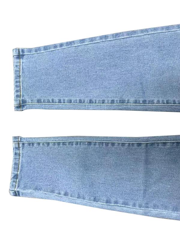 Women's Plain High Waist Button Fly Skinny Jeans, Casual Comfy Pocket Design Denim Jeans for Daily Wear, Ladies Bottoms for All Seasons