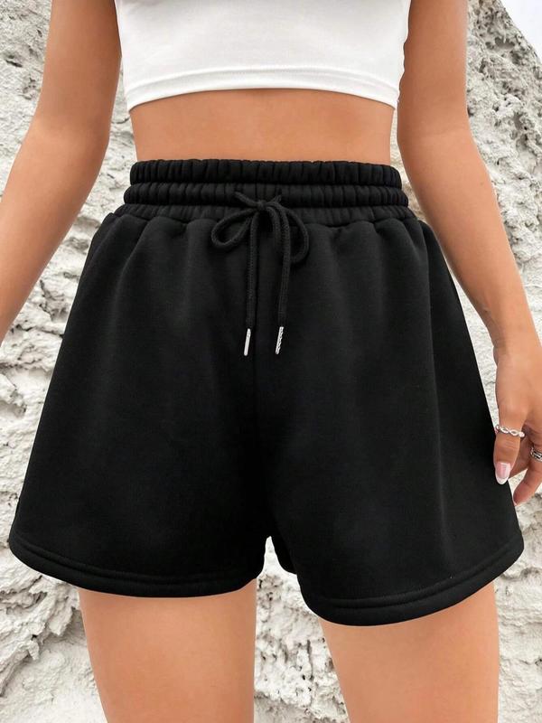 Women's Plain Drawstring Waist Pocket Straight Leg Shorts, Casual Comfy Solid Shorts for Daily Wear Outdoor Wear, Women Bottoms for Summer