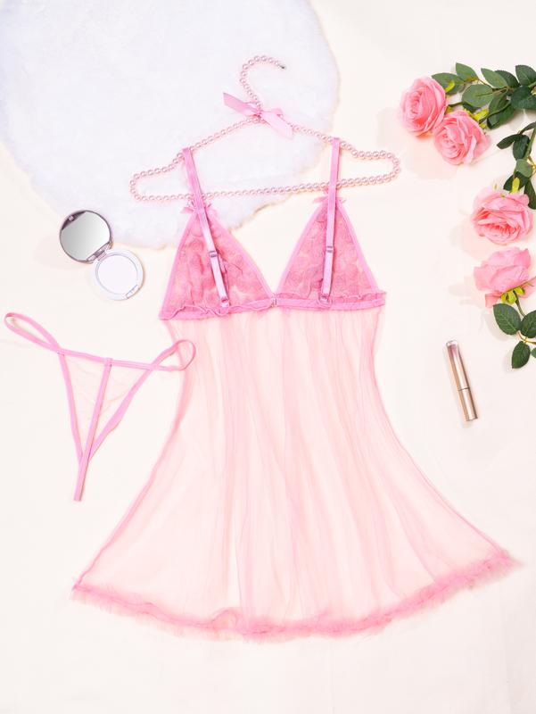 Floral lace cute and sexy dress deep V backless doll women's sexy lingerie and underwear