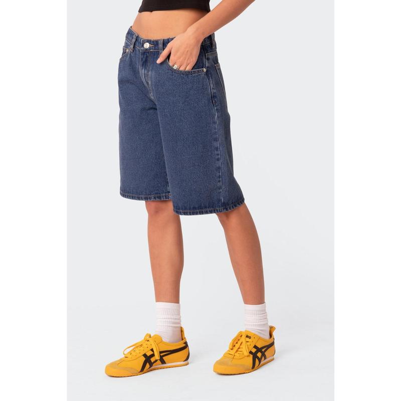 Oversized Low Rise Denim Bermuda Shorts
