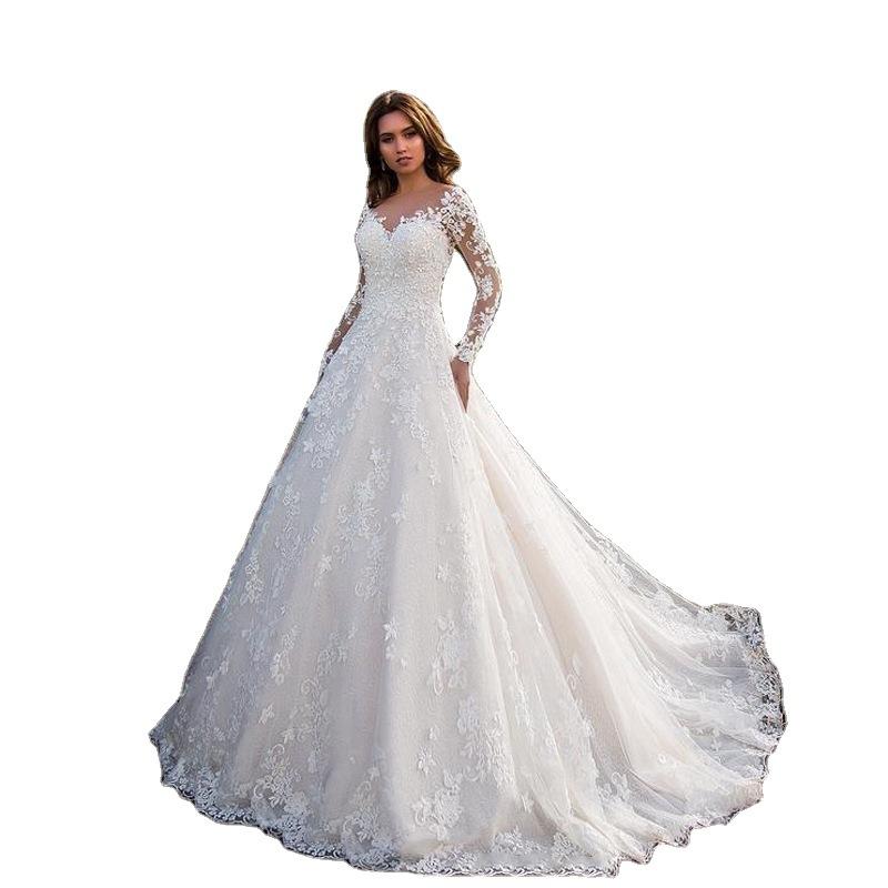Fashionable Elegant New Women's Long-Sleeved off-Shoulder Bridal Wedding Dress Dress Formal Dress High-End Fashion