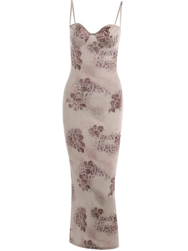 Women's Floral Print Backless Bodycon Cami Dress, Elegant Sweetheart Neck Sleeveless Bodycon Dress for Party Dating Wear, Ladies Summer Clothes