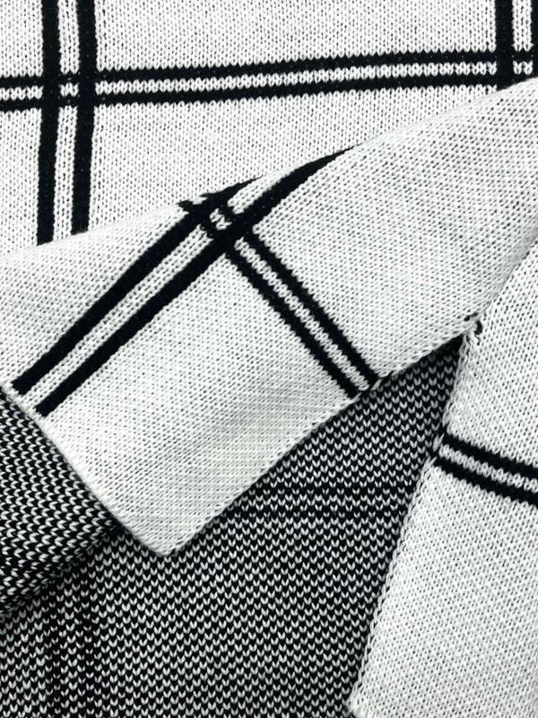 Women's Plaid Jacquard Split Hem Drop Shoulder Sweater, Casual Long Sleeve Mock Neck Jumper for Spring & Fall, Fashion Women's Knitwear for Daily Wear