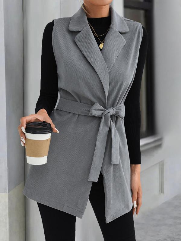Women's Plaid Print Belted V Neck Waistcoat, Casual Fashion Comfy Gilet Coat for Daily Outdoor Wear, Women Clothes for Fall, Lady Fitted Vest Coat Womenswear, Back To School Outfit for Christmas