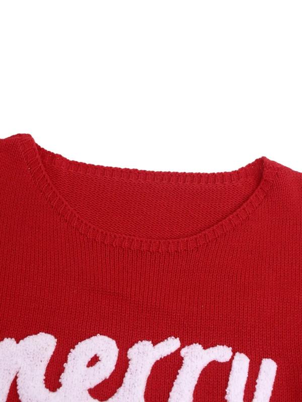  Letter Pattern Drop Shoulder Sweater, Casual Long Sleeve Round Neck Jumper for Fall & Winter, Women's Plus Clothing for Daily Wear