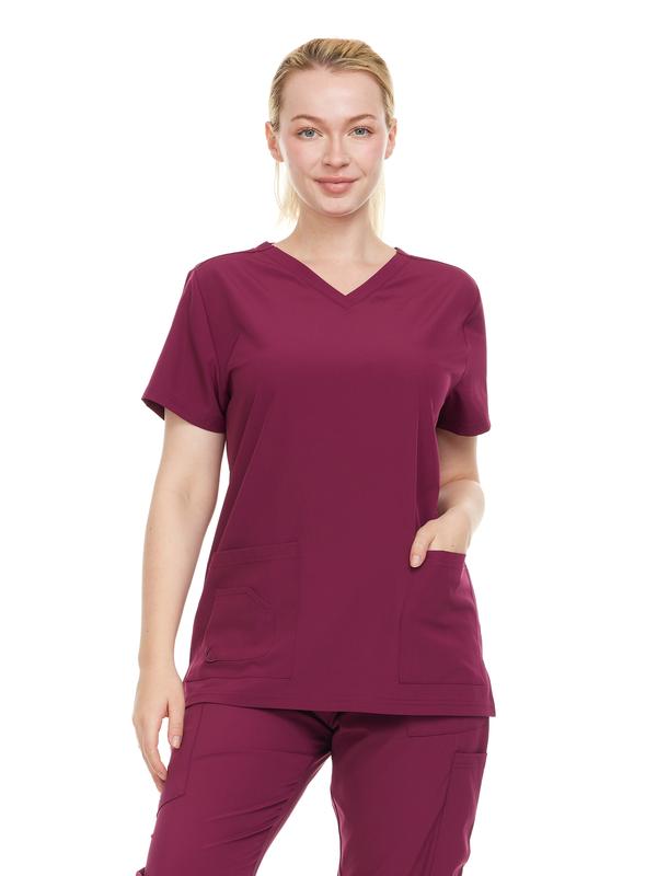 Scrub Top for Women V-Neck with Pockets, Moisture-Wicking & Light Weight Comfort Basic Cotton Uniforms