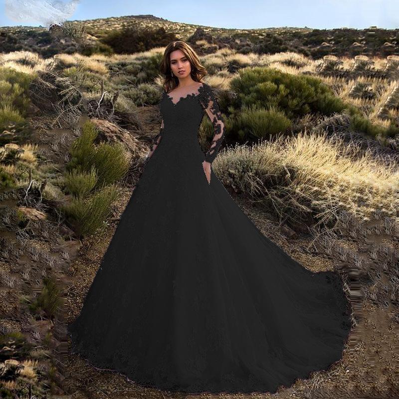Fashionable Elegant New Women's Long-Sleeved off-Shoulder Bridal Wedding Dress Dress Formal Dress High-End Fashion