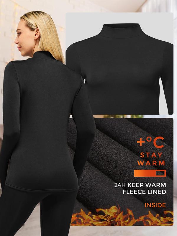 Two-piece Set Women's Solid Color Thermal Underwear Set, Casual Comfy Warm Long Sleeve Top & Leggings for Fall & Winter, Women's Sleepwear for Indoor Wear
