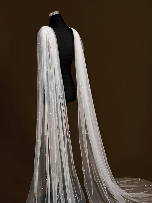 Faux Pearl Decorated Wedding Wraps with Clip, 2pcs Elegant Mesh for Wedding Party, Wedding Bridal Party Dress Up Accessories