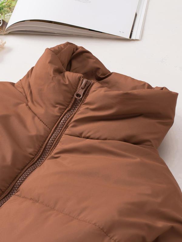Women's Solid Drawstring Drop Shoulder Quilted Warm Jacket, Casual Long Sleeve Zip Up Outerwear for Winter, Ladies Clothes for Daily Wear