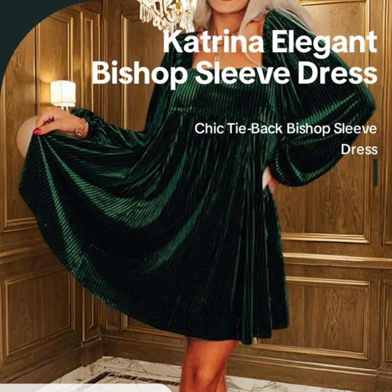 Katrina Exclusive Women's Plain Bishop Sleeve Tie Back Square Neck Dress, Elegant Long Sleeve A Line Short Dress for Party Holiday Wedding Guest, Ladies Clothes for Winter carnation  birthday stained  glass dress italian wedding  dress Formal Womenswear