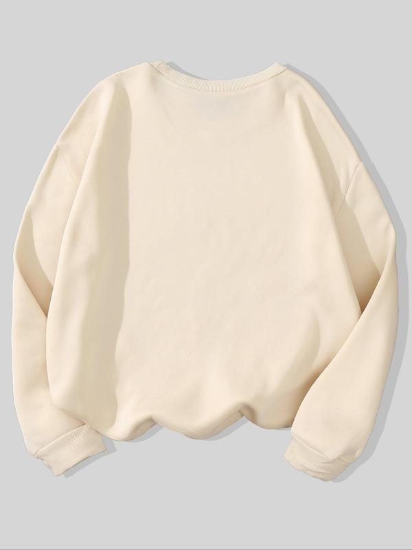 Women's Smile Face Print Crew Neck Sweatshirt, Casual Long Sleeve Pullover for Fall & Winter, Women's Clothes for Daily Wear