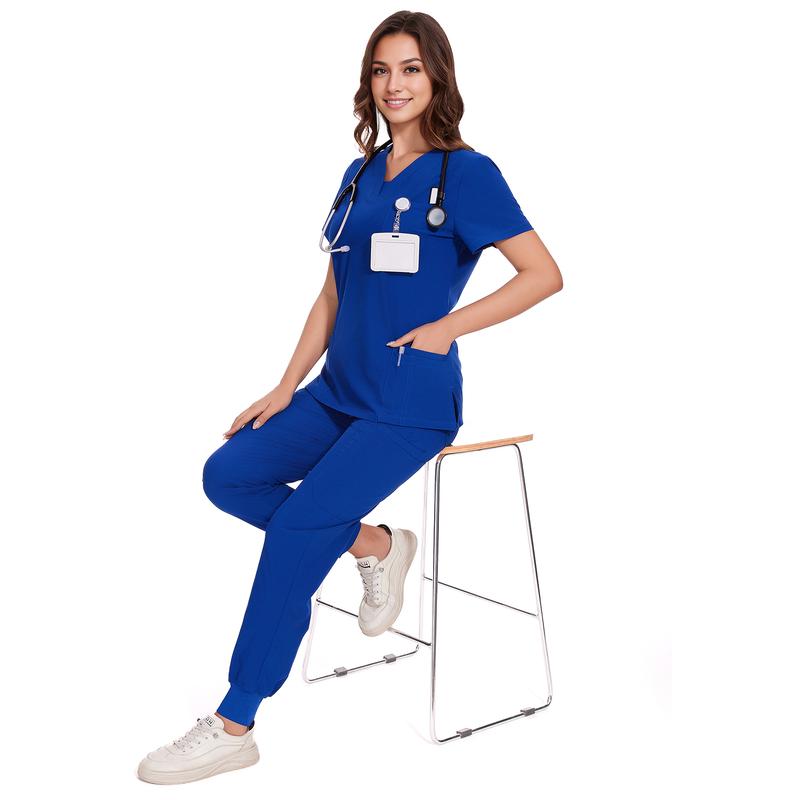 CozyFit Scrubs for Women Set - V-Neck Top & Cargo Pants with 10 Pockets Women's V-Neck