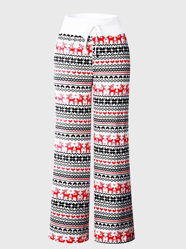 Women's Christmas Print Tie Front Wide Leg Pants, Casual Comfy Trousers for Fall & Winter, Women's Bottoms for Daily Wear