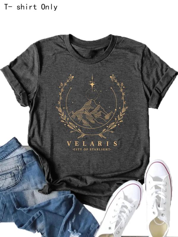 Women's Velaris City Of Sarlight Letter Print Round Neck Graphic Tee, Vintage Trendy Casual Short Sleeve T-shirt for Daily Wear, Ladies All Seasons Outfit