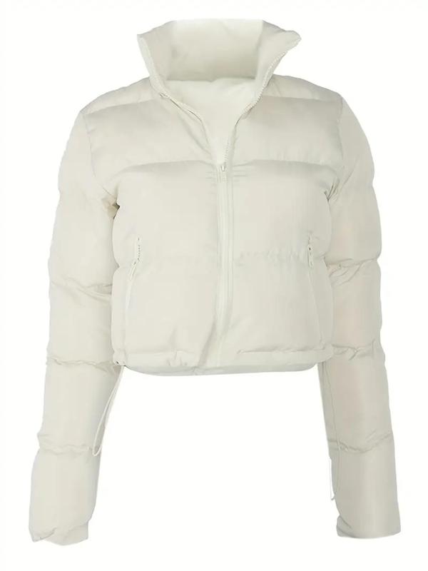 Women's Solid Zip Up Drawstring Pocket Winter Coat, Casual Long Sleeve Thermal Outerwear for Fall & Winter, Women's Clothing for Daily Wear