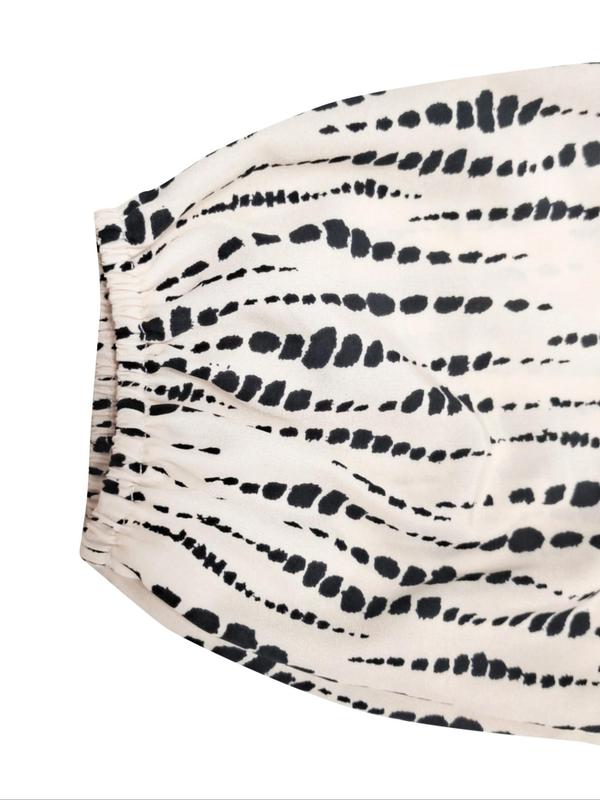  All Over Print Notched Neck Blouse, Casual Bishop Sleeve Top for Daily Wear, Women's Clothing for All Seasons