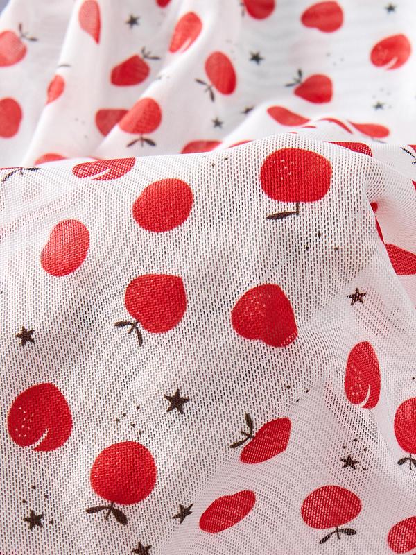 Women's Peach Print Contrast Lace Cami Nightdress, Chic Bow Decor Split Hem Nightgown, Ladies Sleepwear for Daily Wear