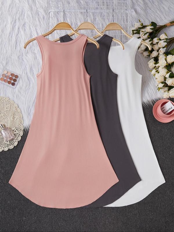 Women's Solid U Neck Tank Nightdress, Casual Soft Comfortable Sleeveless Nightgown for Daily Wear, Ladies Sleepwear for All Seasons