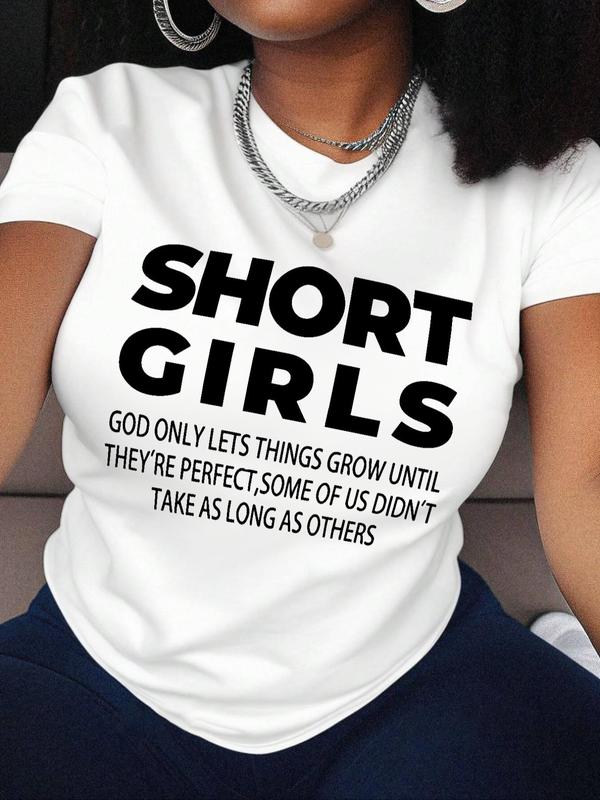 Women's Letter Print Round Neck Tee, Fashion Casual Crew Neck Short Sleeve T-shirt for Daily Holiday Vacation Outdoor Wear, Ladies Clothes for Summer