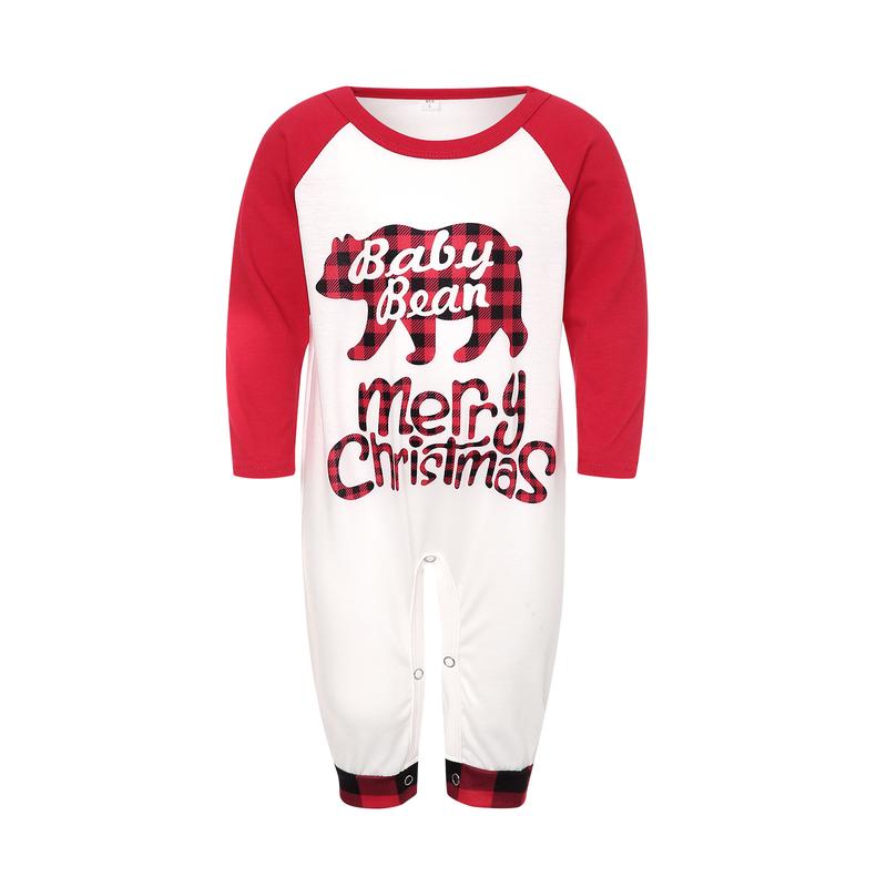 Family Matching Nightwear Set, Christmas Letter Print O-Neck Long Sleeve Blouse+ Plaid Pants for Kids Adults