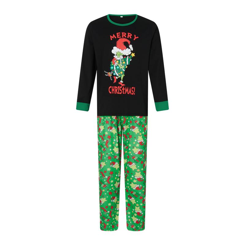 Matching Christmas Pajamas For Family Long Sleeve Cartoon Print Tops + Trousers Set Winter Holiday Sleepwear