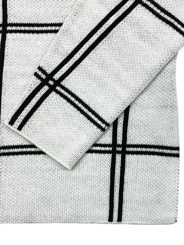 Women's Plaid Jacquard Split Hem Drop Shoulder Sweater, Casual Long Sleeve Mock Neck Jumper for Spring & Fall, Fashion Women's Knitwear for Daily Wear
