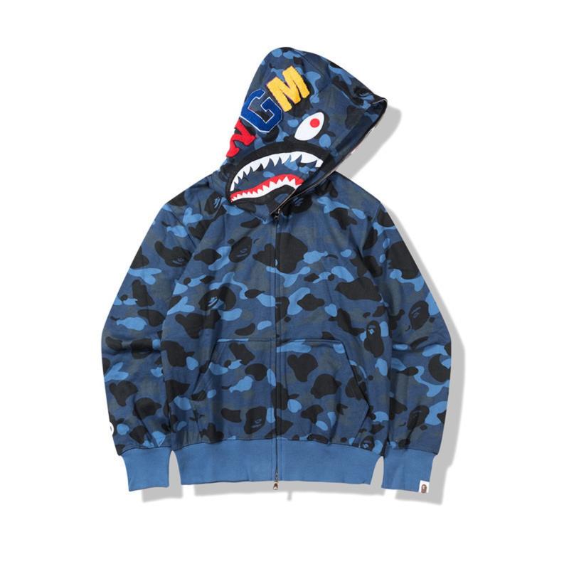 New Men's Couple Fashion Shark Head Camouflage Cardigan Hooded Sweater,Jacket Men and Women, Y2K Hip-hop Street Style Zipper Hooded Sweatshirt, Loose Casual Large Size Long-sleeved Jacket, bape
