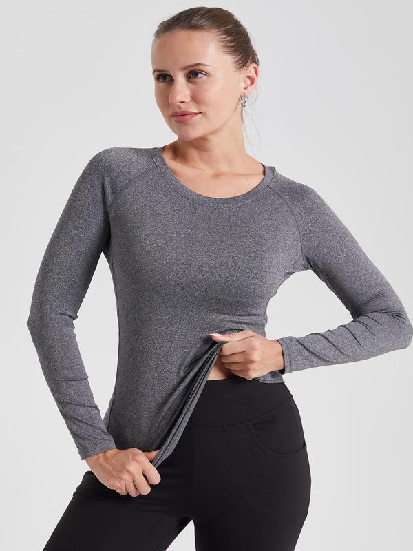 Women's Solid Long Sleeve Thermal Underwear, Casual Comfy Base Layer Top for Winter, Ladies Thermal Tee for Indoor Outdoor Wear
