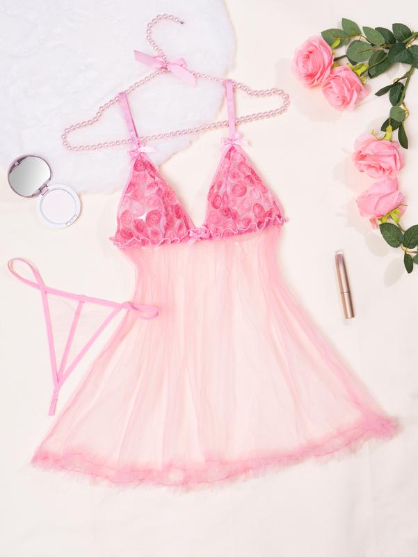 Floral lace cute and sexy dress deep V backless doll women's sexy lingerie and underwear