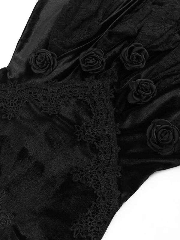 Women's Floral Embroidery Contrast Lace Mermaid Skirt, Punk Style Flower Decor Long Skirt for Party Holiday Costume, Ladies Fall & Winter Clothes