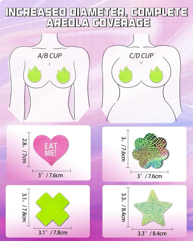 Pasties Rave Pack - Nipple Covers Stickers - Disposable Sticky Breast Petals - 15 Pairs