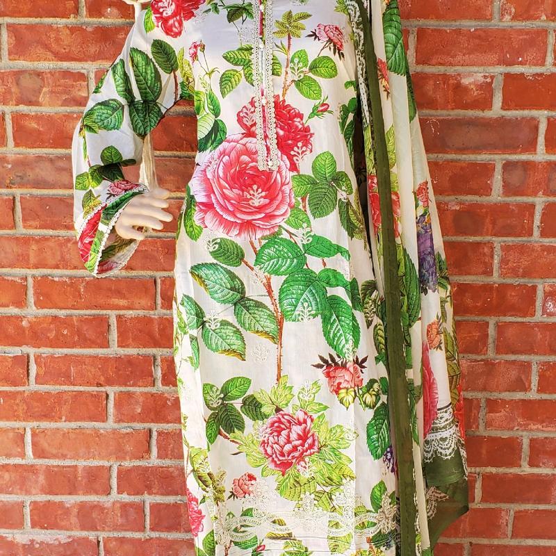 Pakistani Lawn Cotton Embroidery Summer Collection Dress for Women - Traditional