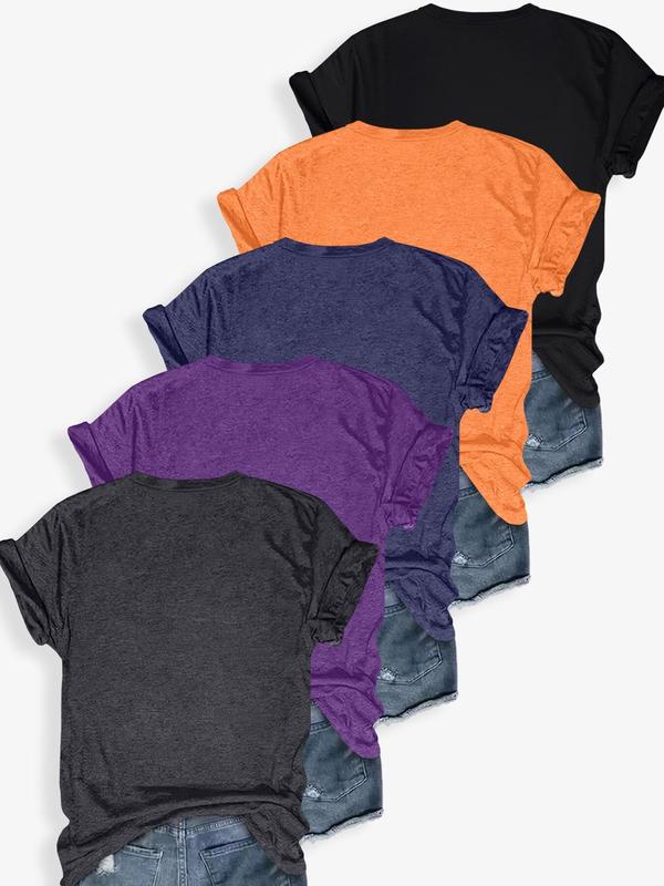 Women's Solid Round Neck Tee, Casual Short Sleeve Crew Neck T-shirt for Summer, Basic Tees, T Shirts for Women, Ladies Clothes for Daily Wear