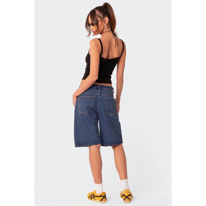 Oversized Low Rise Denim Bermuda Shorts
