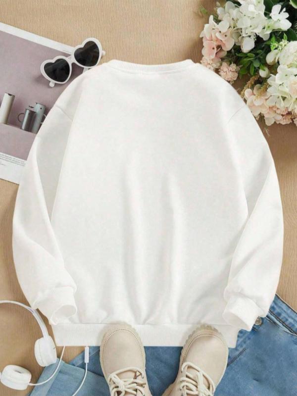 Women's Smile Face Print Crew Neck Sweatshirt, Casual Long Sleeve Pullover for Fall & Winter, Women's Clothes for Daily Wear