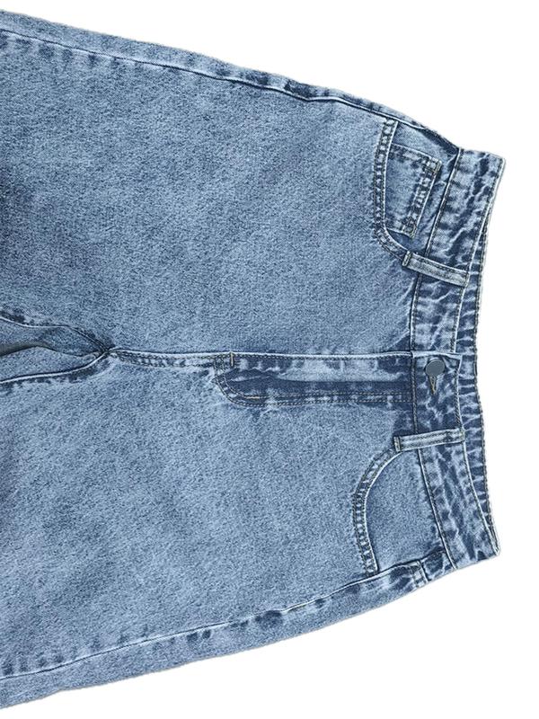 Women's Plain Button Fly Straight Leg Denim Jeans, Casual Pocket Design Trousers for Daily Wear, Ladies Bottoms for All Seasons